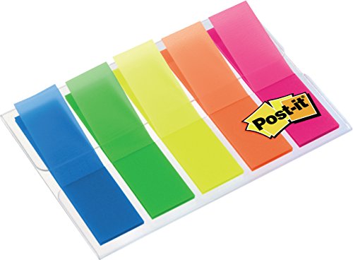 Post-it Index, 5 x 20 durchgefärbte Haftstreifen im Etui (11,9 x 43,2 mm) blau, grün, gelb, orange, pink von Post-it