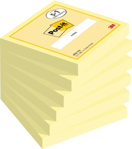 Post-it Kanariengelb, Vorteilspackung, Packung mit 5 Blöcken + 1 Gratisblock, 100 Blatt pro Block, 76 mm x 76 mm, Farbe: Gelb - Selbstklebende Notizzettel für Notizen, To-Do-Listen und Erinnerungen Post-it Kanariengelb, Vorteilspackung, Packung mit 5 Blöcken + 1 Gratisblock, 100 Blatt pro Block, 76 mm x 76 mm, Farbe: Gelb - Selbstklebende Notizzettel für Notizen, To-Do-Listen und Erinnerungen von Post-it
