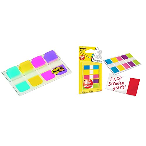 Post-it Lesezeichen Mini Starre Standardfarben - 40 Index & 683-5CBP Index Mini Promotion 5 x 20 Haftstreifen im Spender, 11,9 x 43,2 mm, türkis, gelb, pink, lila, grün von Post-it