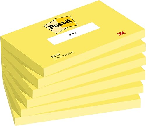 Post-it Notes, 6 Blöcke, 76 mm x 127 mm, 100 Blatt pro Block, Farbe: Gelb - Selbstklebende Notizzettel für Notizen, To-Do-Listen und Erinnerungen Post-it Notes, 6 Blöcke, 76 mm x 127 mm, 100 Blatt pro Block, Farbe: Gelb - Selbstklebende Notizzettel für Notizen, To-Do-Listen und Erinnerungen von Post-it