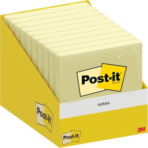 Post-it Notes, Gelb, Kartonverpackung mit 10 Blöcken, 76 mm x 76 mm, 100 Blatt pro Block - Selbstklebende Notizzettel für Notizen, To-Do-Listen und Erinnerungen von Post-it