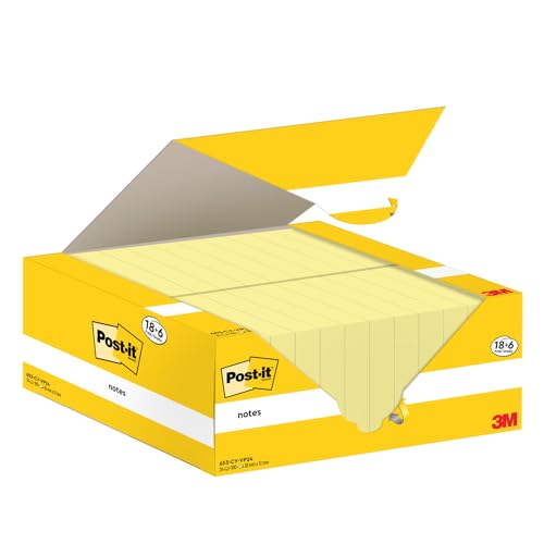 Post-it Notes, Kanariengelb, Vorteilspackung 18 Blöcke + 6 GRATIS, 100 Blatt pro Block, 38 mm x 51 mm, Farbe: Gelb - Selbstklebende Notizzettel zum Notieren, für To-Do-Listen und als Erinnerung von Post-it