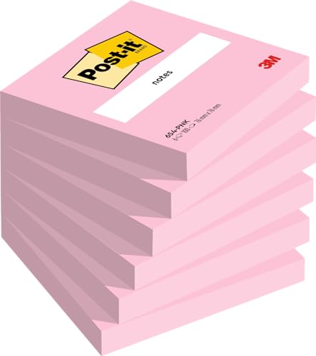 Post-it Notes, Pink, 76 mm x 76 mm, 100 Blatt/Block, 6 Blöcke/Packung von Post-it
