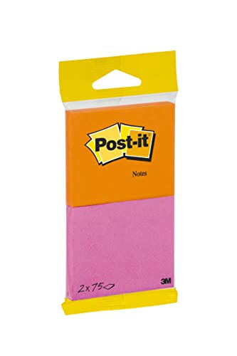 Post-it Notes 6720-PO, 76 x 63,5 mm, neonorange, neonpink, 2 Blöcke à 75 Blatt von Post-it