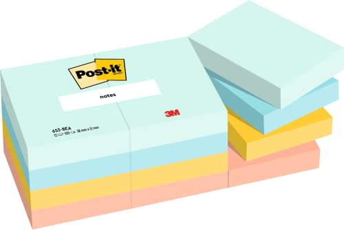 Post-it Notes Beach Collection, Packung mit 12 Blöcken, 100 Blatt pro Block, 38 mm x 51 mm, Grün, Gelb, Orange - Selbstklebende Notizzettel für Notizen, To-Do-Listen und Erinnerungen von Post-it