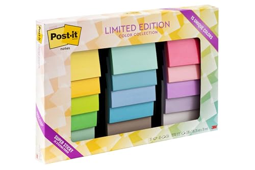 Post-it Notes Limited Edition Super Sticky Color Collection, 3 in x 3 in, 15 Pads/Pack, 45 Sheets/Pad (654-15Ssall) von Post-it