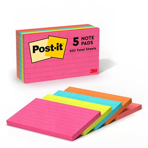 Post-it Notes Neon Colours lined 76 mm x 127 mm 100 Sheets/Pad 5 Pads/Pack von Post-it