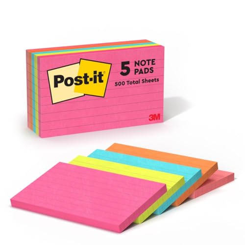 Post-it Notes, verschiedene Farben, Liniert, 5 Blöcke, 76 mm x 127 mm, 100 Blatt pro Block - Selbstklebende Notizzettel zum Notieren, für To-Do-Listen und als Erinnerung Post-it Notes, verschiedene Farben, Liniert, 5 Blöcke, 76 mm x 127 mm, 100 Blatt pro Block - Selbstklebende Notizzettel zum Notieren, für To-Do-Listen und als Erinnerung von Post-it