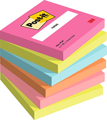 Post-it Notes Poptimistic Collection, Packung mit 6 Blöcken, 100 Blatt pro Block, 76 mm x 76 mm, Pink, Grün, Blau, Orange - Selbstklebende Notizzettel für Notizen, To-Do-Listen und Erinnerungen von Post-it