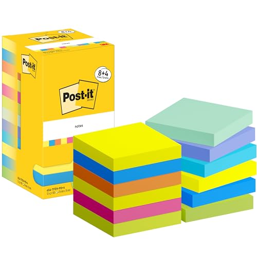 Post-it Notizen Energetic Collection, Packung mit 12 Blöcken, 100 Blatt pro Block, 76 mm x 76 mm - Selbstklebende Notizzettel für Notizen, To-Do-Listen und Erinnerungen von Post-it