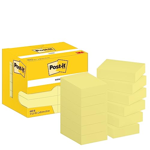 Post-it 653E Notizen, Selbstklebende Notizzettel zum Notieren, für To Do Listen und als Erinnerung, Farbe: Kanariengelb, 100 Blatt pro Block, 51 mm x 38 mm Post-it 653E Notizen, Selbstklebende Notizzettel zum Notieren, für To Do Listen und als Erinnerung, Farbe: Kanariengelb, 100 Blatt pro Block, 51 mm x 38 mm von Post-it