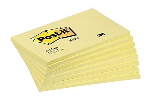 Post-it Notizen Kanariengelb, Packung mit 12 Blöcken, 100 Blatt pro Block, 76 mm x 127 mm, Farbe: Gelb - Selbstklebende Notizzettel für Notizen, To-Do-Listen und Erinnerungen von Post-it