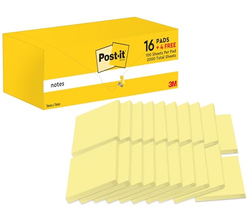 Post-it Notizen Kanariengelb, Packung mit 20 Blöcken, 100 Blatt pro Block, 76 mm x 76 mm, Farbe: Gelb - Selbstklebende Notizzettel für Notizen, To-Do-Listen und Erinnerungen Post-it Notizen Kanariengelb, Packung mit 20 Blöcken, 100 Blatt pro Block, 76 mm x 76 mm, Farbe: Gelb - Selbstklebende Notizzettel für Notizen, To-Do-Listen und Erinnerungen von Post-it