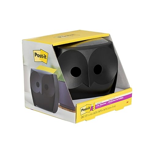 Post-it OWL-330-BK Eulen-Notizspender, inklusive 1 Block Post-it 7,6 x 7,6 cm, super klebriger Spender, Pop-Up-Notizen, 45 Blatt von Post-it