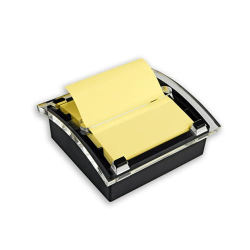 Post-it Pop-Up-Notizspender, organisiert den Schreibtisch und hält Notizen in der Nähe, schwarzer Boden, transparente Oberseite, inklusive 50 Blatt à 7,6 x 7,6 cm, kanariengelbe Blätter von Post-it