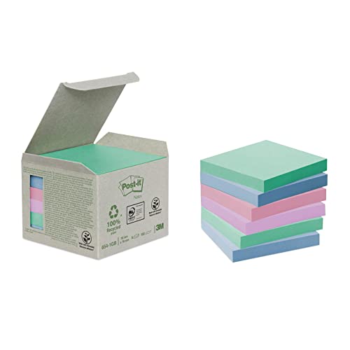 Post-it Recycling Notes 6541GB – Selbstklebende Haftnotizzettel aus Recycling Papier in 76 x 76 mm – 6 Notizblöcke quadratisch à 100 Blatt (farblich sortiert) von Post-it