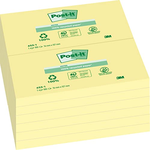 Post-it Recycling Notes 6551GE, Gelb, 76 x 127 mm, 1 Blöcke à 100 Blatt von Post-it