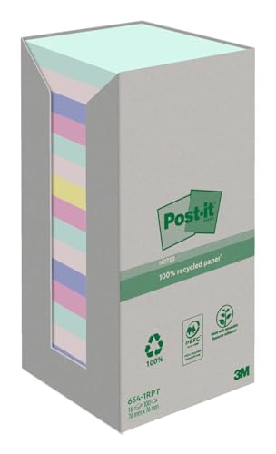 Post-it Recycling Notes Assortierte Farben, Packung mit 16 Blöcken, 100 Blatt pro Block, 76 mm x 76 mm, Farben: Grün, Pink, Gelb, Blau - Selbstklebende Notizzettel aus 100% Recyclingpapier Post-it Recycling Notes Assortierte Farben, Packung mit 16 Blöcken, 100 Blatt pro Block, 76 mm x 76 mm, Farben: Grün, Pink, Gelb, Blau - Selbstklebende Notizzettel aus 100% Recyclingpapier von Post-it