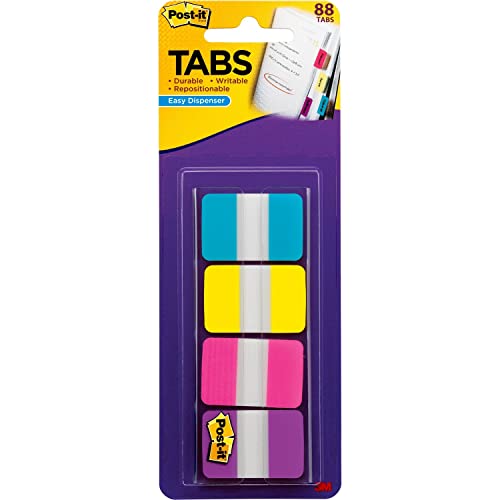 Post-it-Registern, 1-Zoll Solid, Aqua, Gelb, Pink, Violett, 22/Farbe, 88 pro Dispenser (686-AYPV1IN) von Post-it
