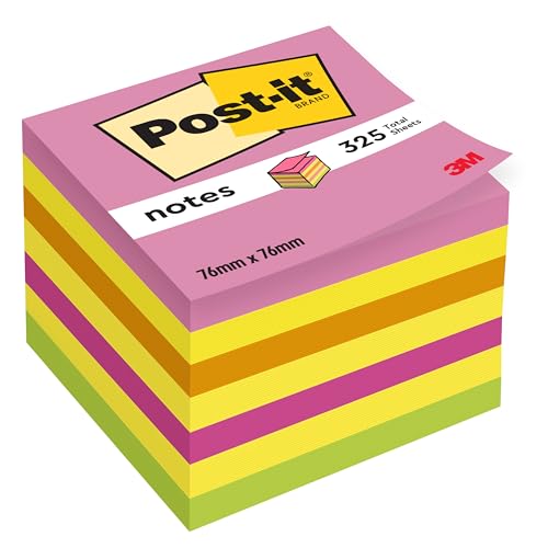 Post-it Sticky Notes Cube Neon Rainbow Collection, Packung mit 1 Block, 325 Blatt, 76 mm x 76 mm, Pink, Gelb, Orange, Grün - Selbstklebende Notizzettel für Notizen, To-Do-Listen und Erinnerungen von Post-it