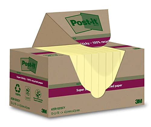 Post-it Super Sticky 100 % Recycling Notes, 12 Blöcke, 70 Blätter pro Block, 47.6 mm x 47.6 mm, Gelb - Extra starke Haftnotizen aus 100 % Recyclingpapier Post-it Super Sticky 100 % Recycling Notes, 12 Blöcke, 70 Blätter pro Block, 47.6 mm x 47.6 mm, Gelb - Extra starke Haftnotizen aus 100 % Recyclingpapier von Post-it
