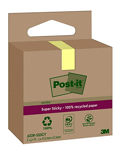 Post-it Super Sticky 100 % Recycling Notes, 3 Blöcke, 70 Blätter pro Block, 47.6 mm x 47.6 mm, Gelb - Extra starke Haftnotizen aus 100 % Recyclingpapier Post-it Super Sticky 100 % Recycling Notes, 3 Blöcke, 70 Blätter pro Block, 47.6 mm x 47.6 mm, Gelb - Extra starke Haftnotizen aus 100 % Recyclingpapier von Post-it
