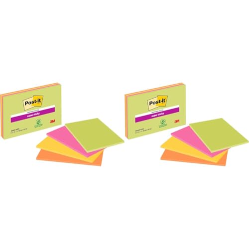 Post-it Super Sticky Large Notes, Packung mit 4 Blöcken, 45 Blatt pro Block, 152 mm x 101 mm, Grün, Gelb, Orange, Pink, Haftnotizen für Notizen, To-Do-Listen und Erinnerungen (Packung mit 2) von Post-it