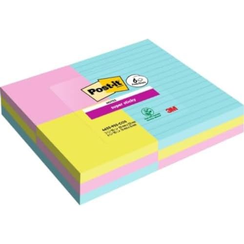 Post-it Super Sticky Large Notes Cosmic Collection, Vorteilspackung mit 3 XL Blöcken + 6 Gratisblöcken (standard), 90 Blatt pro Block, verschiedene Größen und Farben - Extra-stark klebende Notizzettel von Post-it