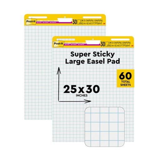 Post-it Super Sticky selbsthaftendes Meeting Chart (Flipchart) Weiß, Raster, 2 Blöcke, 63.5 cm x 76.2 cm, 30 Blatt pro Block von Post-it