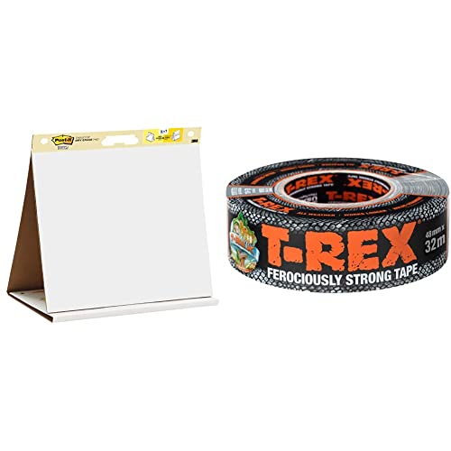 Post-it Super Sticky Meeting Charts, Packung mit 1 Block, mit 20 Blättern, 584 mm x 508 mm, Farbe: Weiß & T-Rex 821-55 Gewebeband – Extrem starkes Panzertape 48mm x 32m von Post-it
