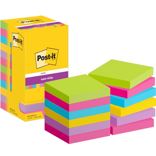 Post-it Super Sticky Notes, Farbig, Vorteilspackung mit 12 Blöcken, 90 Blatt pro Block, 76 mm x 76 mm - Extra-stark klebende Notizzettel Post-it Super Sticky Notes, Farbig, Vorteilspackung mit 12 Blöcken, 90 Blatt pro Block, 76 mm x 76 mm - Extra-stark klebende Notizzettel von Post-it