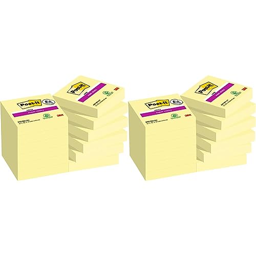 Post-it Super Sticky Notes, Packung mit 12 Blöcken, 90 Blatt pro Block, 47,6 mm x 47,6 mm, Farbe: Gelb - Extra-stark klebende Notizzettel für Notizen, To-Do-Listen und Erinnerungen (Packung mit 2) von Post-it