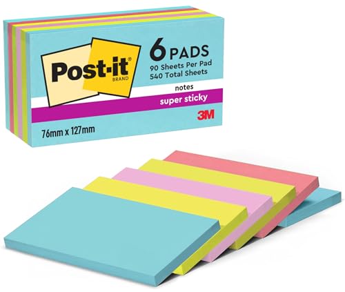 Post-it Super Sticky Notes Cosmic Collection, Packung mit 6 Blöcken, 90 Blatt pro Block, 76 mm x 127 mm, Mehrfarbig- Extra-stark klebende Notizzettel für Notizen Post-it Super Sticky Notes Cosmic Collection, Packung mit 6 Blöcken, 90 Blatt pro Block, 76 mm x 127 mm, Mehrfarbig- Extra-stark klebende Notizzettel für Notizen von Post-it