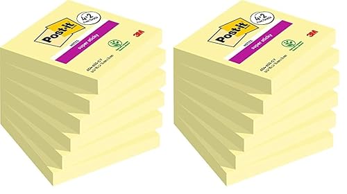 Post-it Super Sticky Notes Kanariengelb, Packung mit 6 Blöcken, 90 Blatt pro Block, 76 mm x 76 mm, Farbe: Gelb - Extra-stark klebende Notizzettel für Notizen, To-Do-Listen und Erinnerungen von Post-it