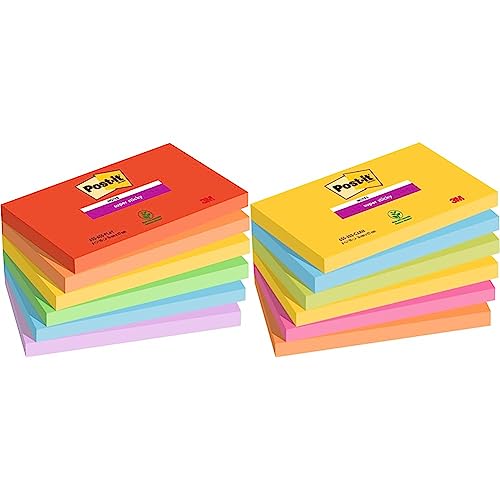 Post-it Super Sticky Notes Playful Color Collection, 6 Blöcke, 90 Blatt pro Block, 76 mm x 127 mm & Super Sticky Notes Carnival Collection, Packung mit 6 Blöcken, 90 Blatt pro Block, 76 mm x 127 mm von Post-it