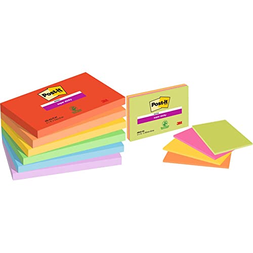 Post-it Super Sticky Notes Playful Color Collection, 76 mm x 127 mm & Super Sticky Meeting Notes, Packung mit 4 Blöcken, 45 Blatt pro Block, 203 mm x 152 mm, Farben: Grün, Pink, Gelb, Orange von Post-it