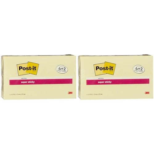 Post-it Super Sticky Notes Promotion, Gelb, 127 mm x 76 mm, 6 Blöcke à 90 Blatt zum Vorteilspreis (Packung mit 2) von Post-it