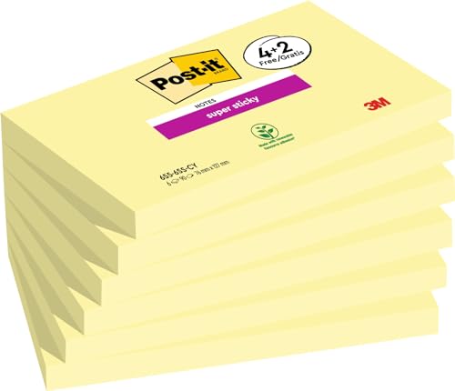 Post-it Super Sticky Notes Promotion, Gelb, 127 mm x 76 mm, 6 Blöcke à 90 Blatt zum Vorteilspreis von Post-it