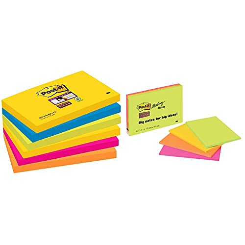 Post-it Super Sticky Notes Rio de Janeiro Collection 6556SR – Selbstklebende Haftnotizzettel in 76 x 127 mm & Super Sticky Meeting Notes 6445-4SS – Selbstklebende Haftnotizzettel in 152 x 101 mm von Post-it