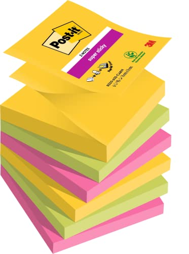 Post-it Super Sticky Z-Notes, Carnival Collection, 76 mm x 76 mm, 6 Blöcke à 90 Blatt von Post-it