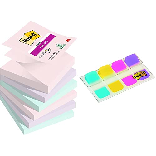 Post-it Super Sticky Z-Notes, Soulful Collection, 76 mm x 76 mm, 6 Blöcke à 90 Blatt, R330-6SS-SOUL & Lesezeichen Mini Starre Standardfarben - 40 Index von Post-it