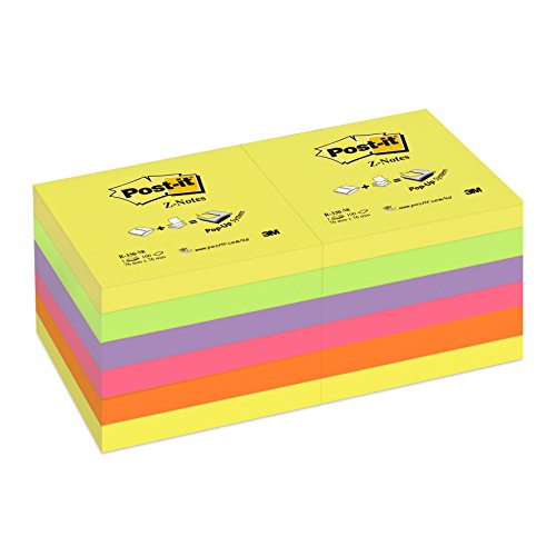 Post-it Z-Notes, verschiedene Neonfarben, Vorteilspackung mit 12 Blöcken , 90 Blatt pro Block, 76 mm x 76 mm - Für Notizen, To-Do-Listen & Erinnerungen von Post-it