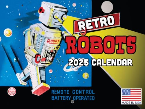Retro Roboter Kalender 2025, Monats-Wandkalender, 12 Monate, hergestellt in den USA von Poster Foundry
