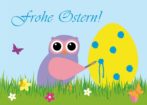 2 Postkarten Eule bemalt Osterei "Frohe Ostern" 1132 von Postkarten-Style