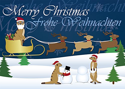 2 Postkarten Weihnachten - Erdmännchen im Rentierschlitten 1165-2 von Postkarten-Style
