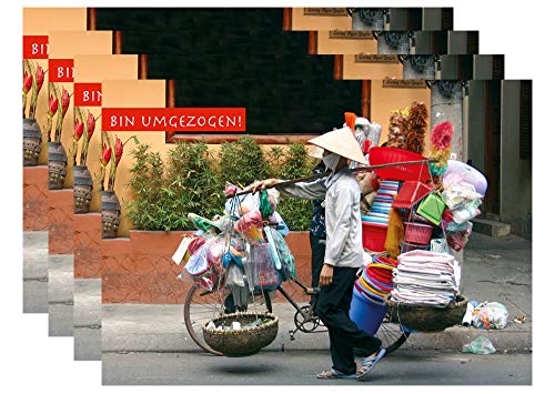 2 Postkarten "bin umgezogen" Asien witzig Fahrrad 1501 von Postkarten-Style