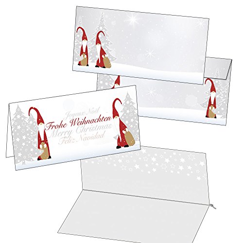 50 Klappkarten Weihnachtskarten Wichtel mit Umschlag und Einlegeblättern Format DIN lang 2011 von Postkarten-Style