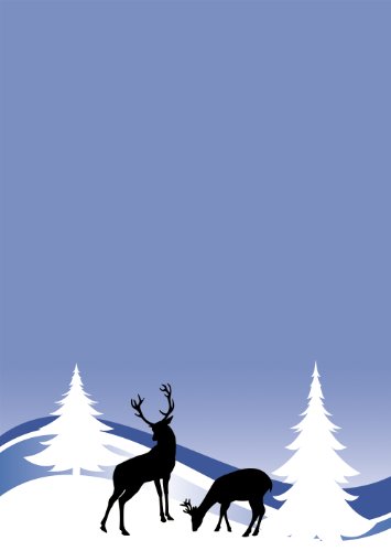 Briefpapier Motivpapier Weihnachten Winter Hirsch u. Reh in weiß/blauer Winterlandschaft 20 Blatt DIN A4 90 g/m² 5451 von Postkarten-Style