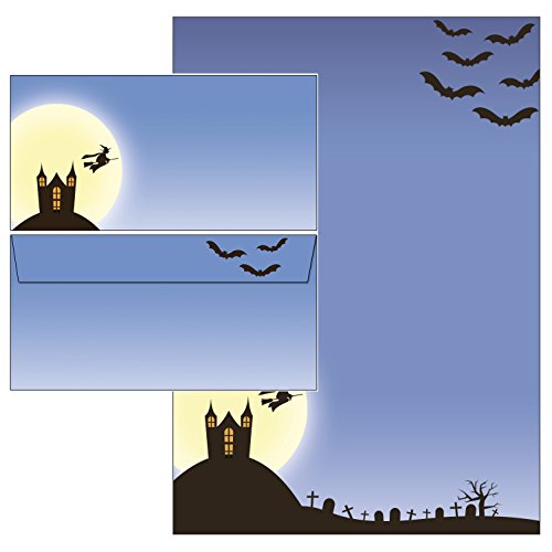 Halloween im Geisterschloß Set 40-teilig 20 Blatt Briefpapier + 20 Stück Briefumschläge DIN lang ohne Fenster 5231+6231 von Postkarten-Style