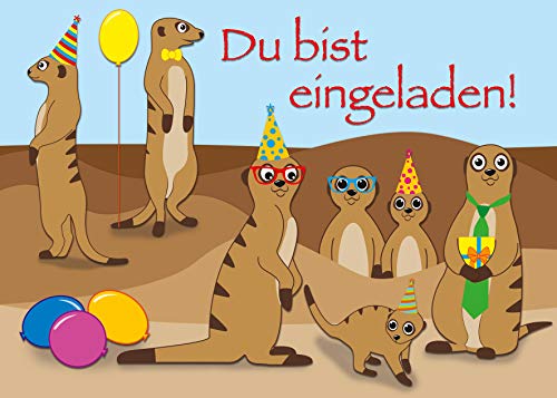 Postkarten-Style 10 Einladungskarten Erdmännchen Du bist eingeladen 1152-10 von Postkarten-Style